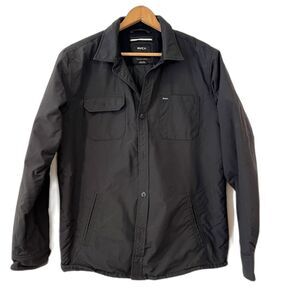 RVCA Men's Black Shirt Jacket Large Button Front Pockets Nylon